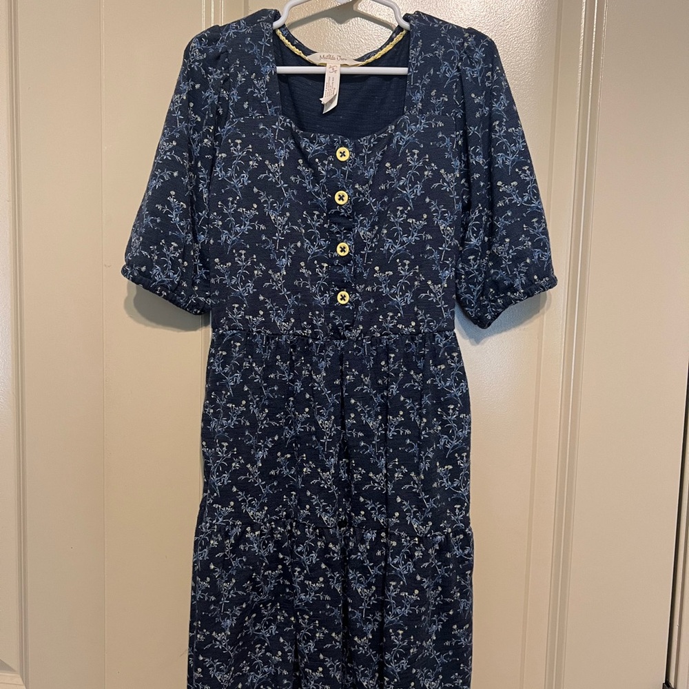 Floral Navy Dress with Button Detail